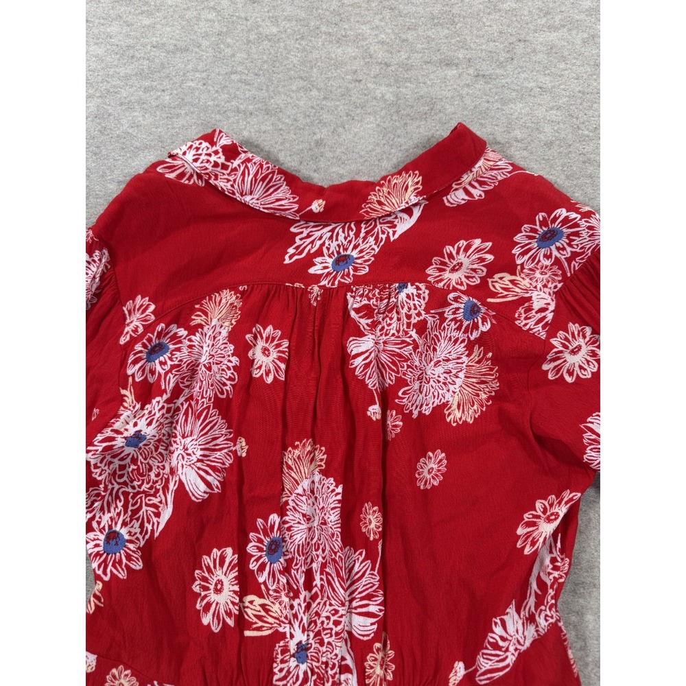 Free People Hawaii Mini Dress Womens M Viscose Floral Short Sleeve Smocked Waist - Picture 6 of 12